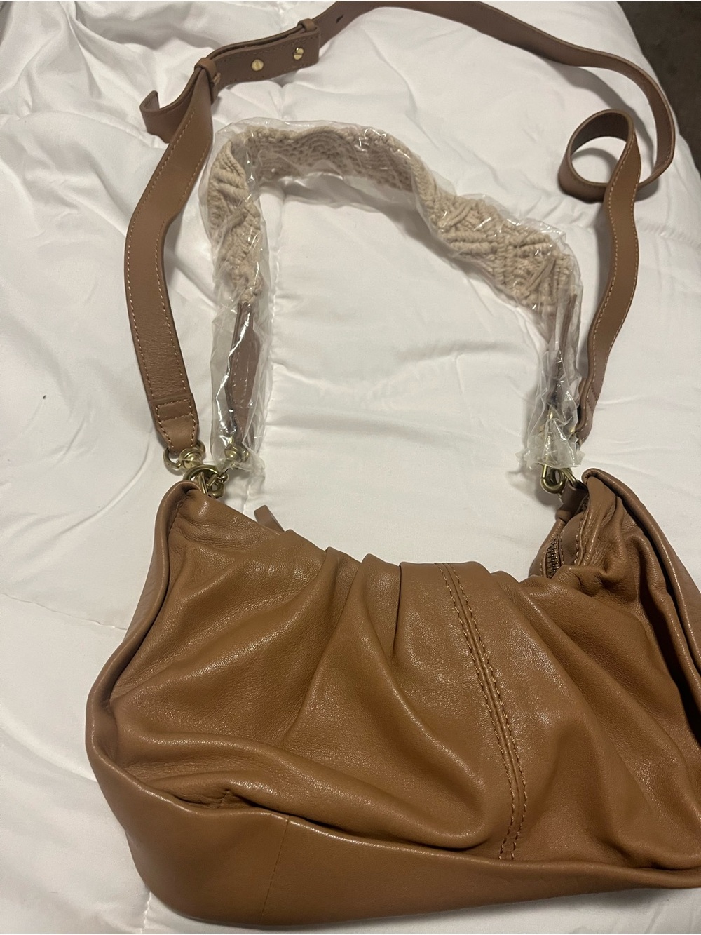 Women’s Tan Shoulder Bag with Braided Accent